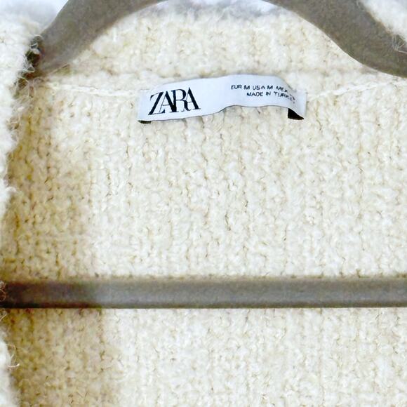 ZARA WOMEN BOUCLÉ CREAM KNIT BLAZER SWEATER SZ M - Picture 4 of 5